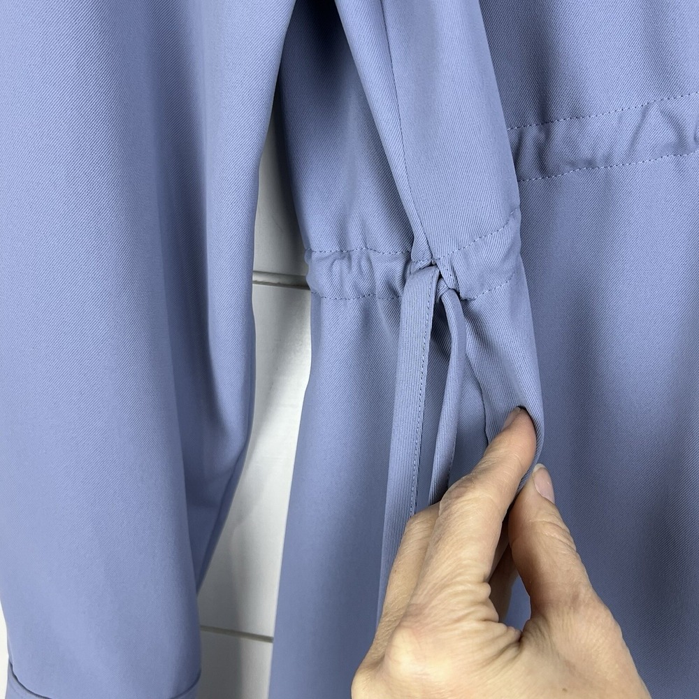 NEW Theory Drawstring Matte Twill Dress Women 6 Blue Midi Long Sleeve - Picture 5 of 13